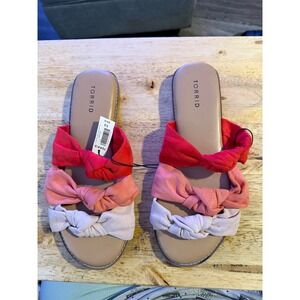 Torrid Womens‎ 9.5W Red Pink  Faux Suede Triple Knot Slide Sandals Wide Width